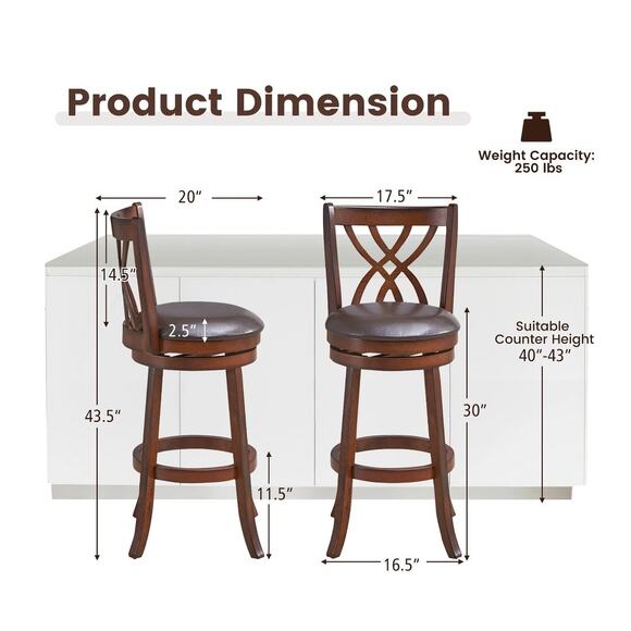 NEW W/ FLAWS Counter Height Swivel Bar Stools Set of 2 - Picture 4 of 4